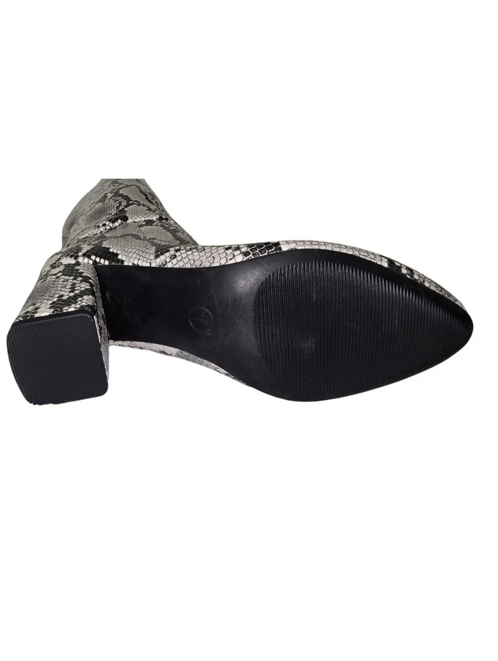 #sh04 Snake-Print Knee-High Pointed Toe Boots - Gray